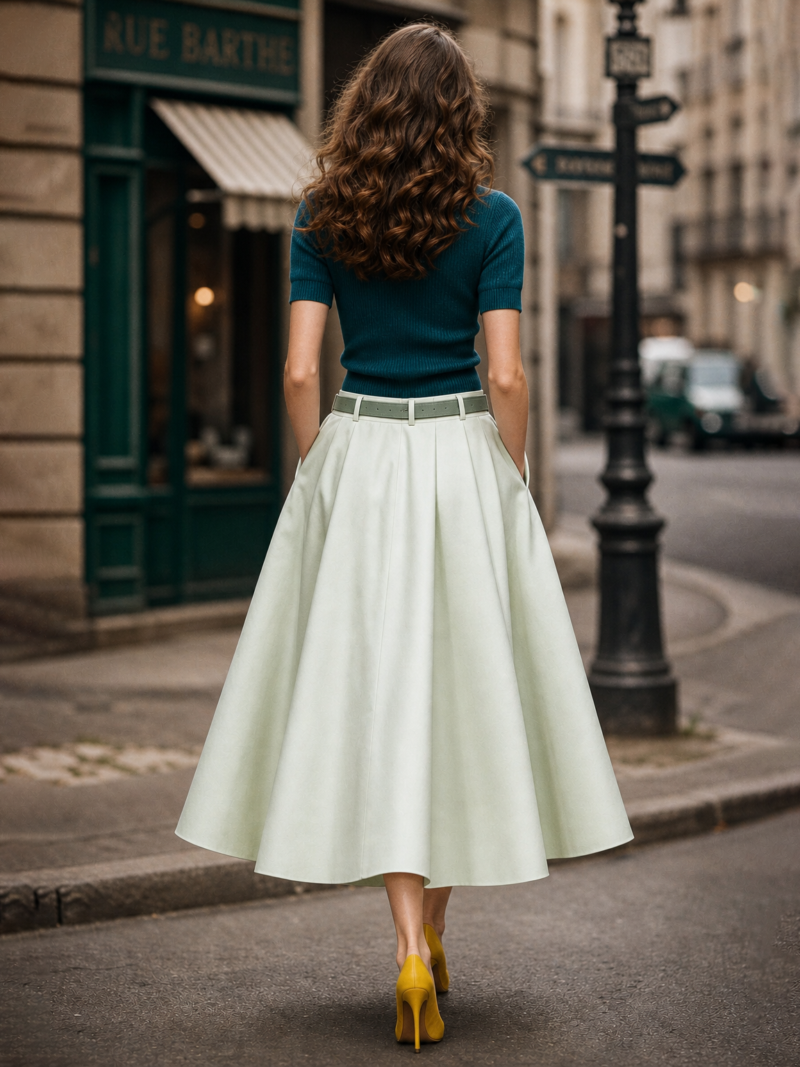 Vintage Pleated High Waist Full Flared Maxi Skirt