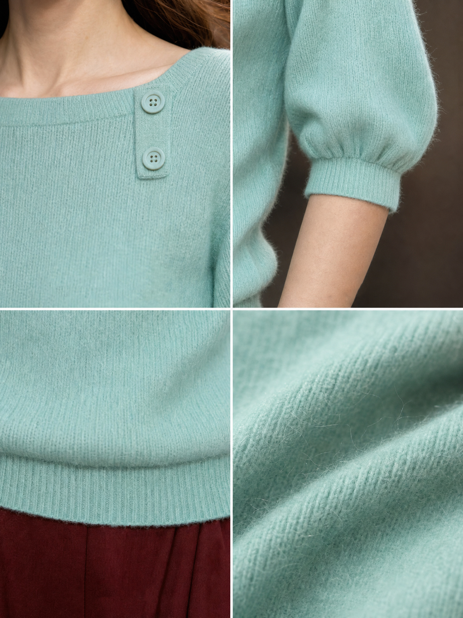 Vintage Boat Neck Lantern Short Sleeve Knit Top