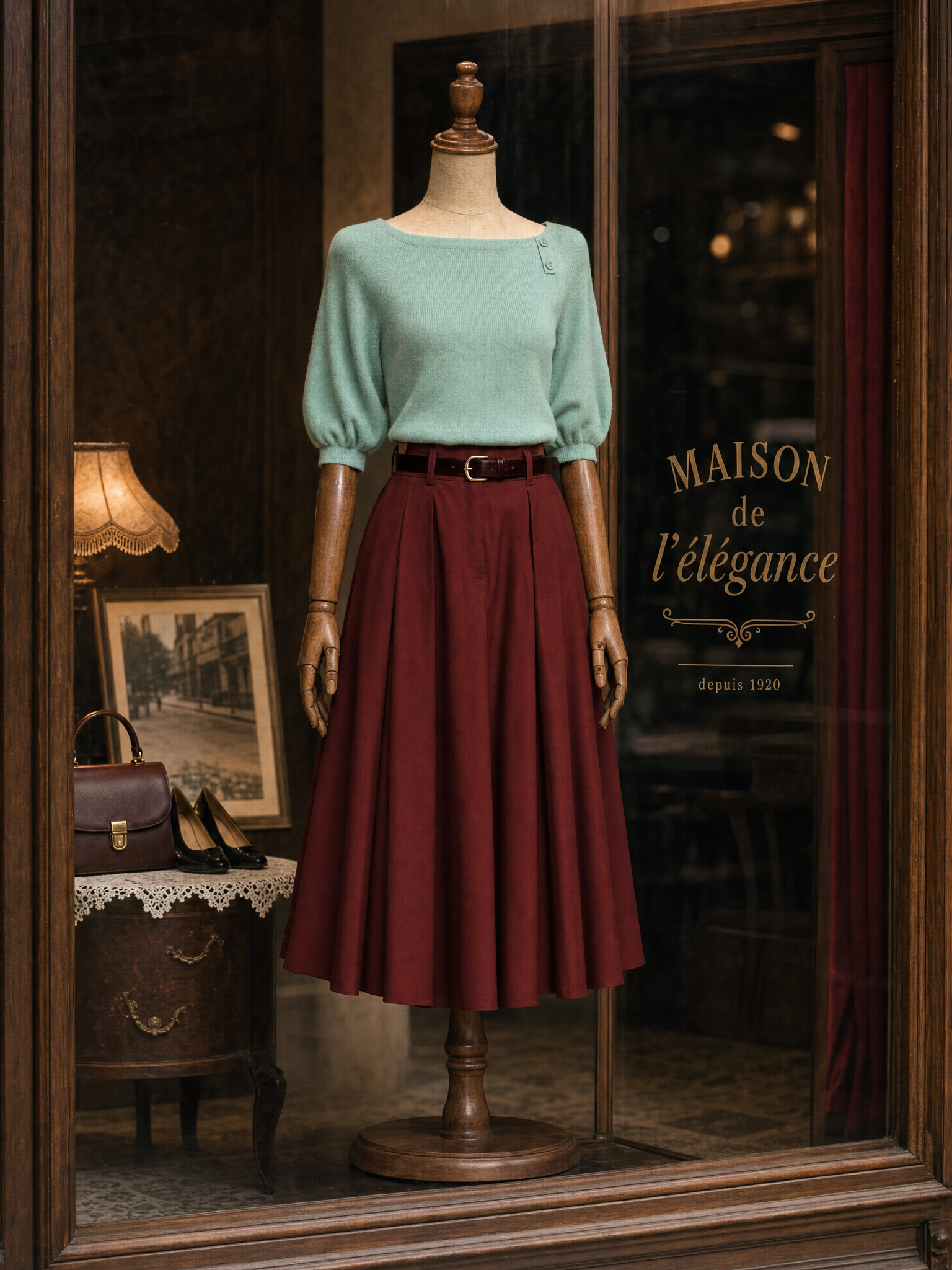 Vintage Pleated High Waist Full Flared Midi Skirt