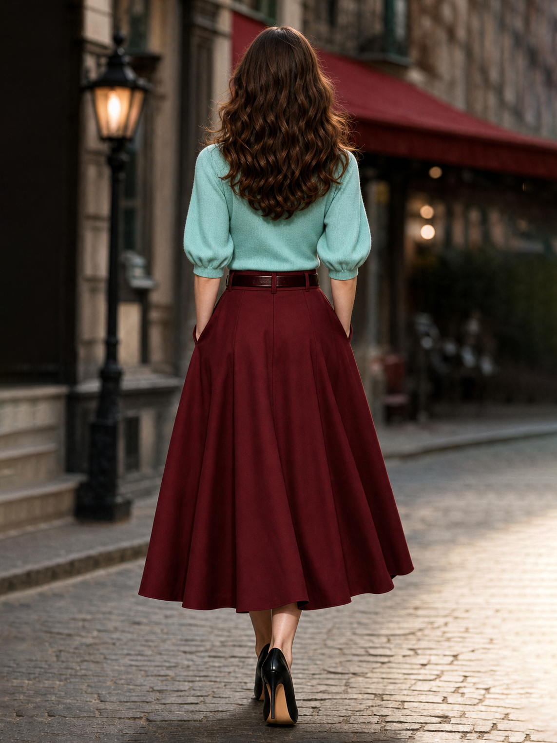 Vintage Pleated High Waist Full Flared Midi Skirt