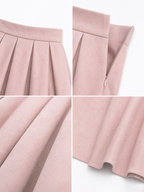 Vintage Pleated High Waist Full Flared Midi Skirt