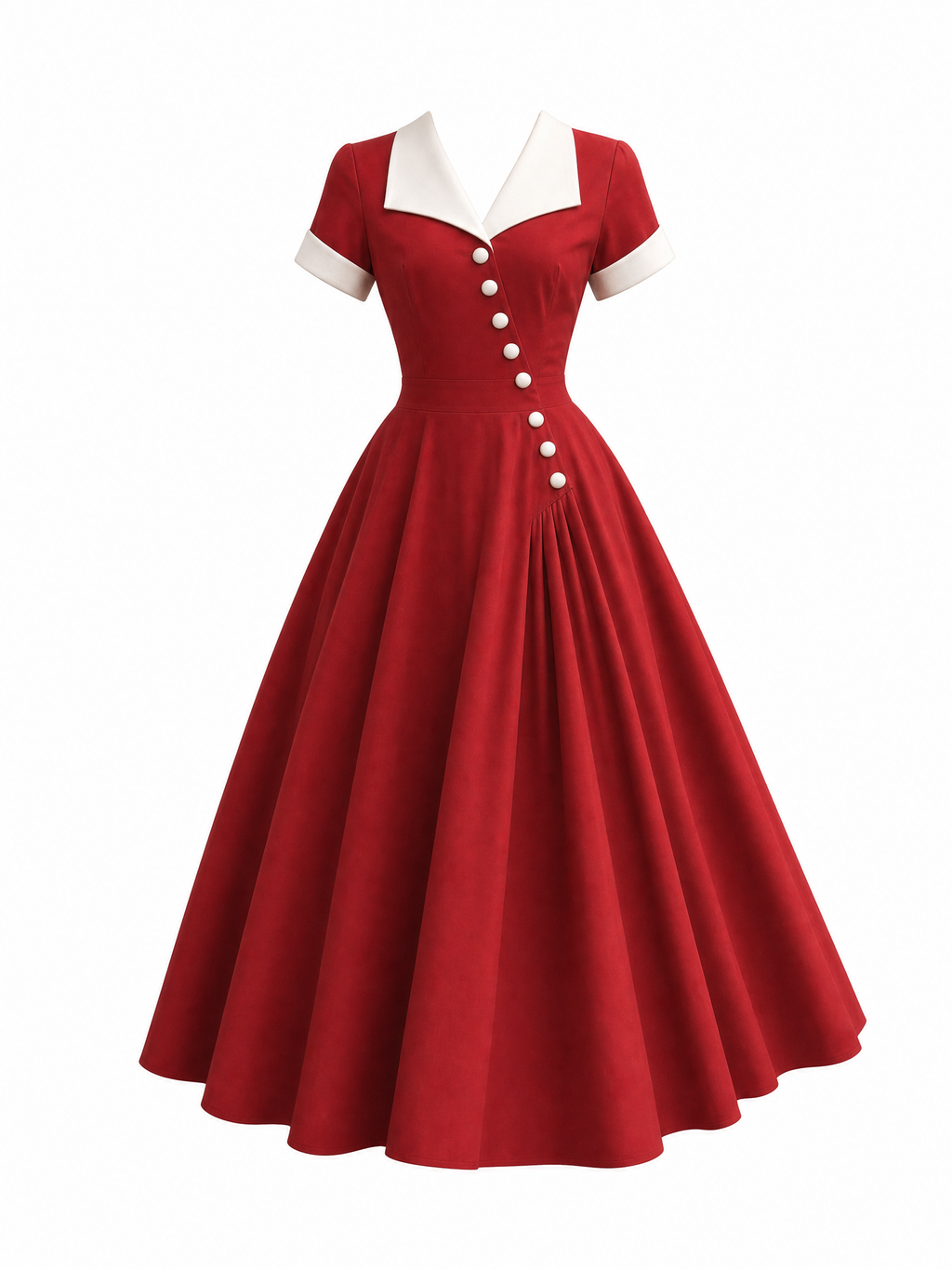 Vintage V-Neck Slant Placket A-Line Midi Dress