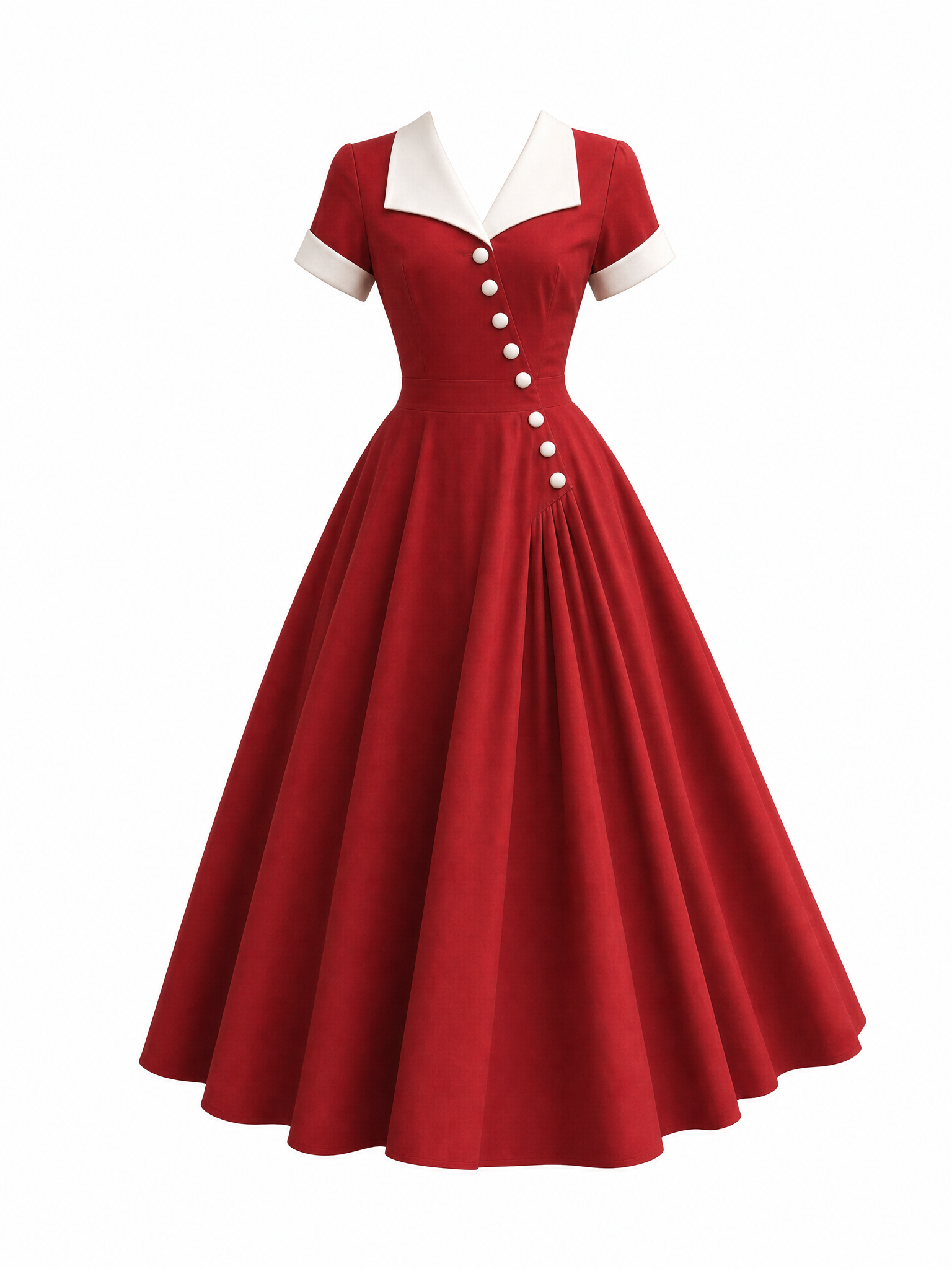 Vintage V-Neck Slant Placket A-Line Midi Dress