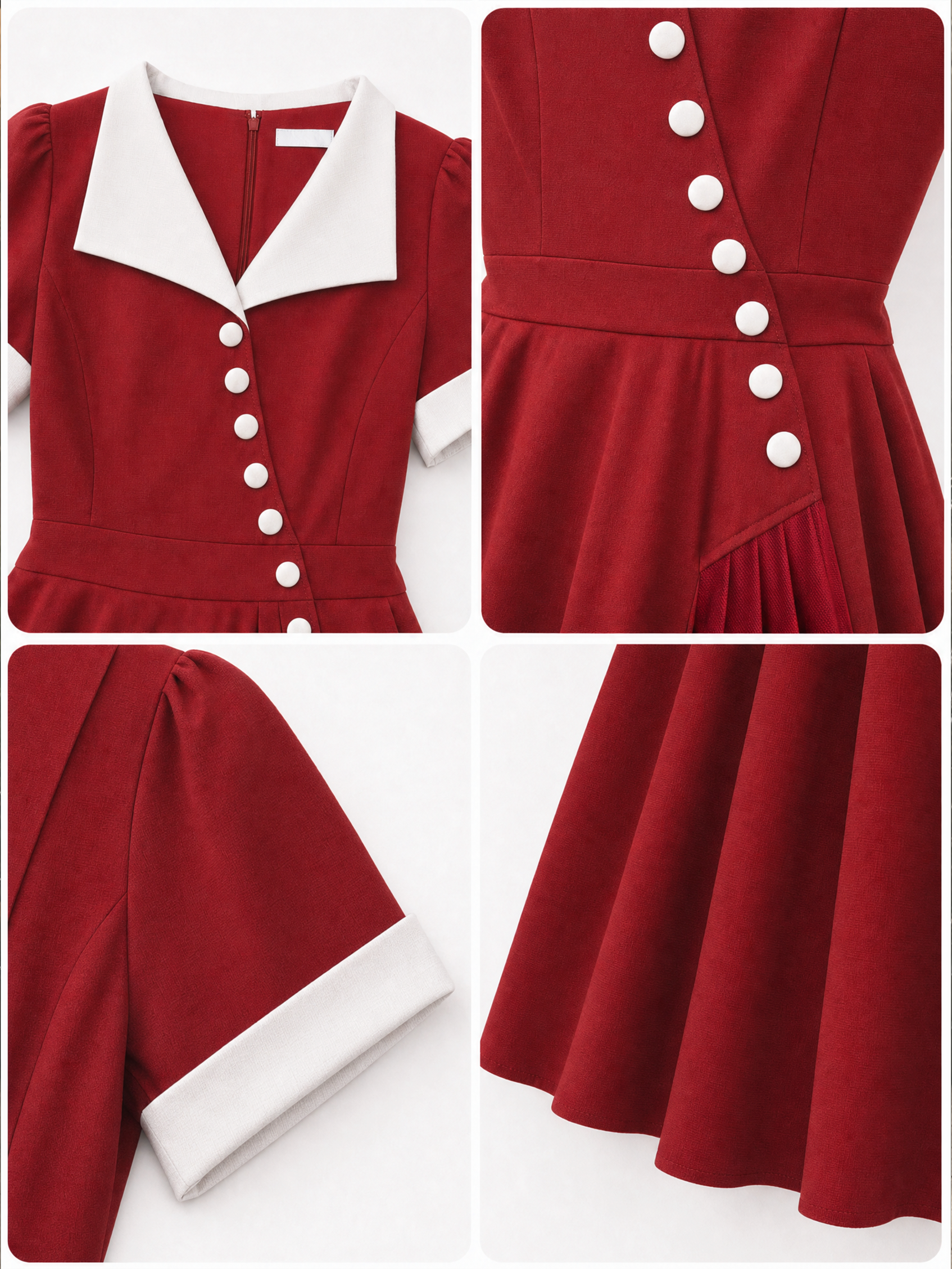 Vintage V-Neck Slant Placket A-Line Midi Dress