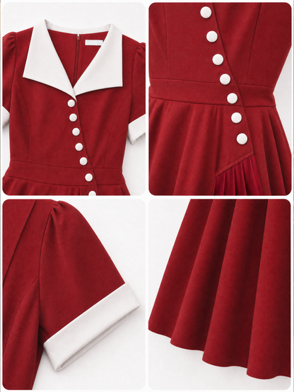 Vintage V-Neck Slant Placket A-Line Dress