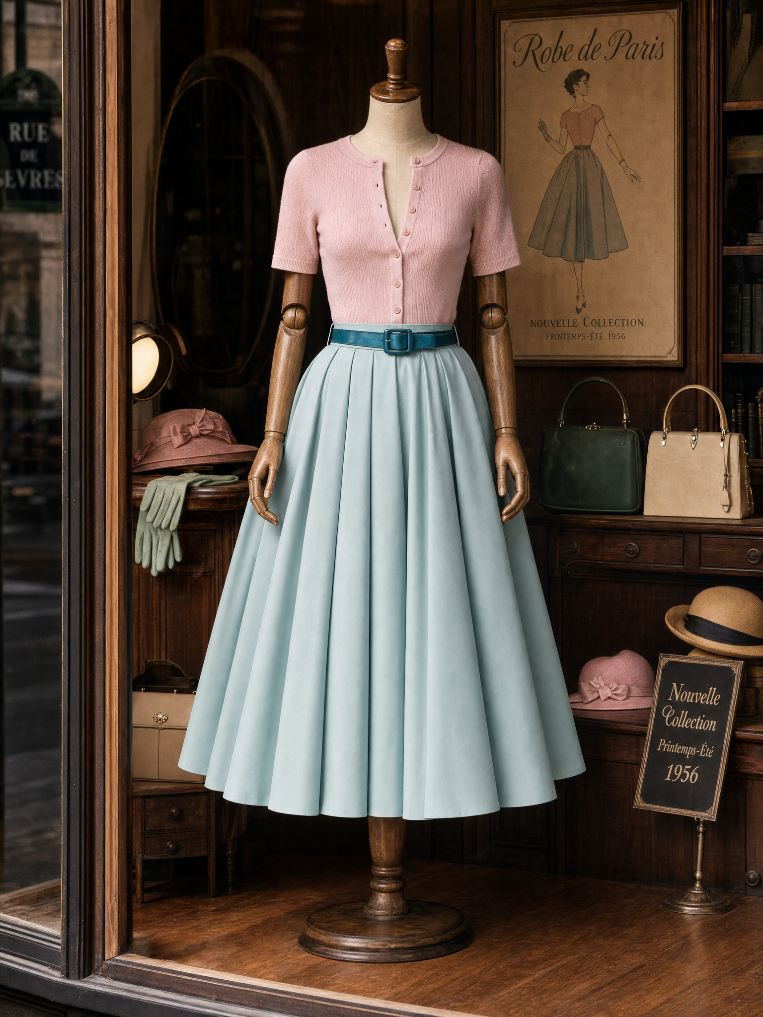 Vintage Pleated High Waist Full Flared Maxi Skirt