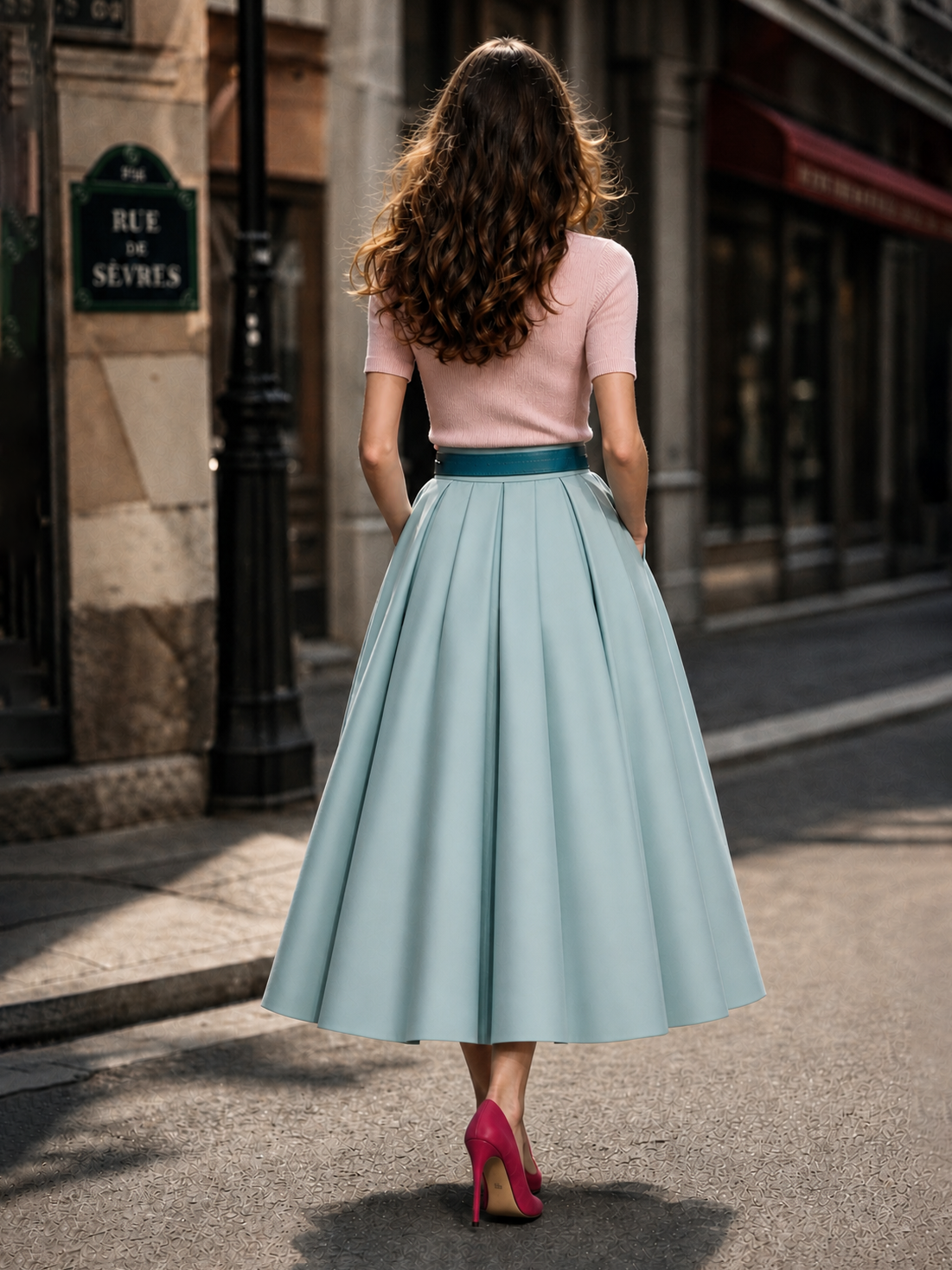 Vintage Pleated High Waist Full Flared Maxi Skirt