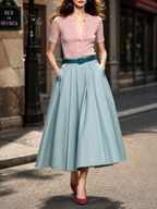 Vintage Pleated High Waist Full Flared Maxi Skirt