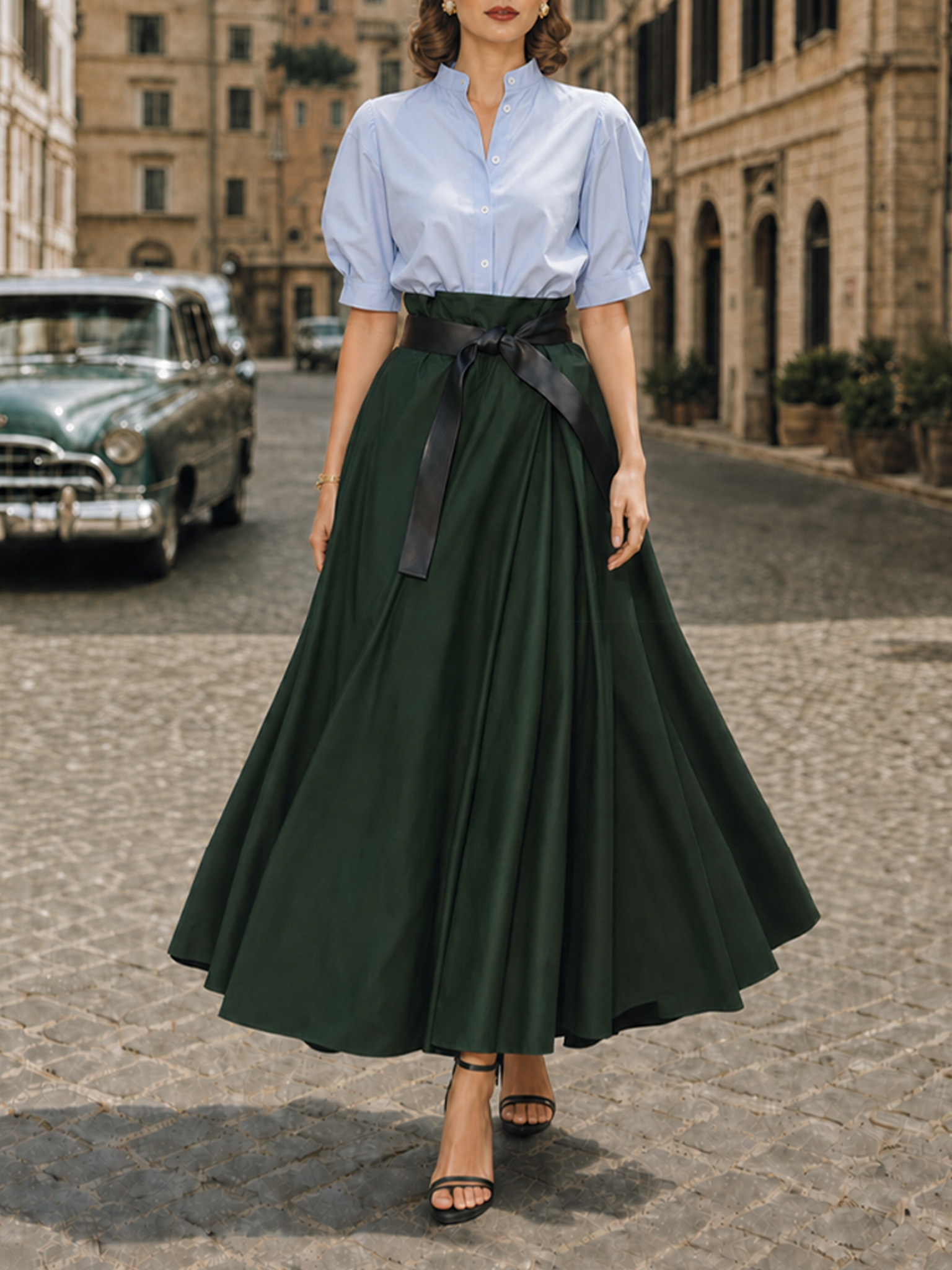 Vintage Minimalist A-Line Flared Maxi Skirt