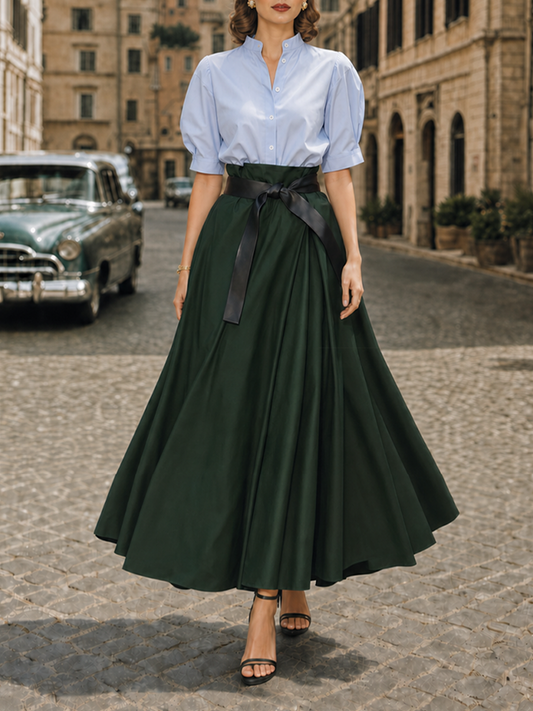 Vintage Minimalist A-Line Flared Maxi Skirt