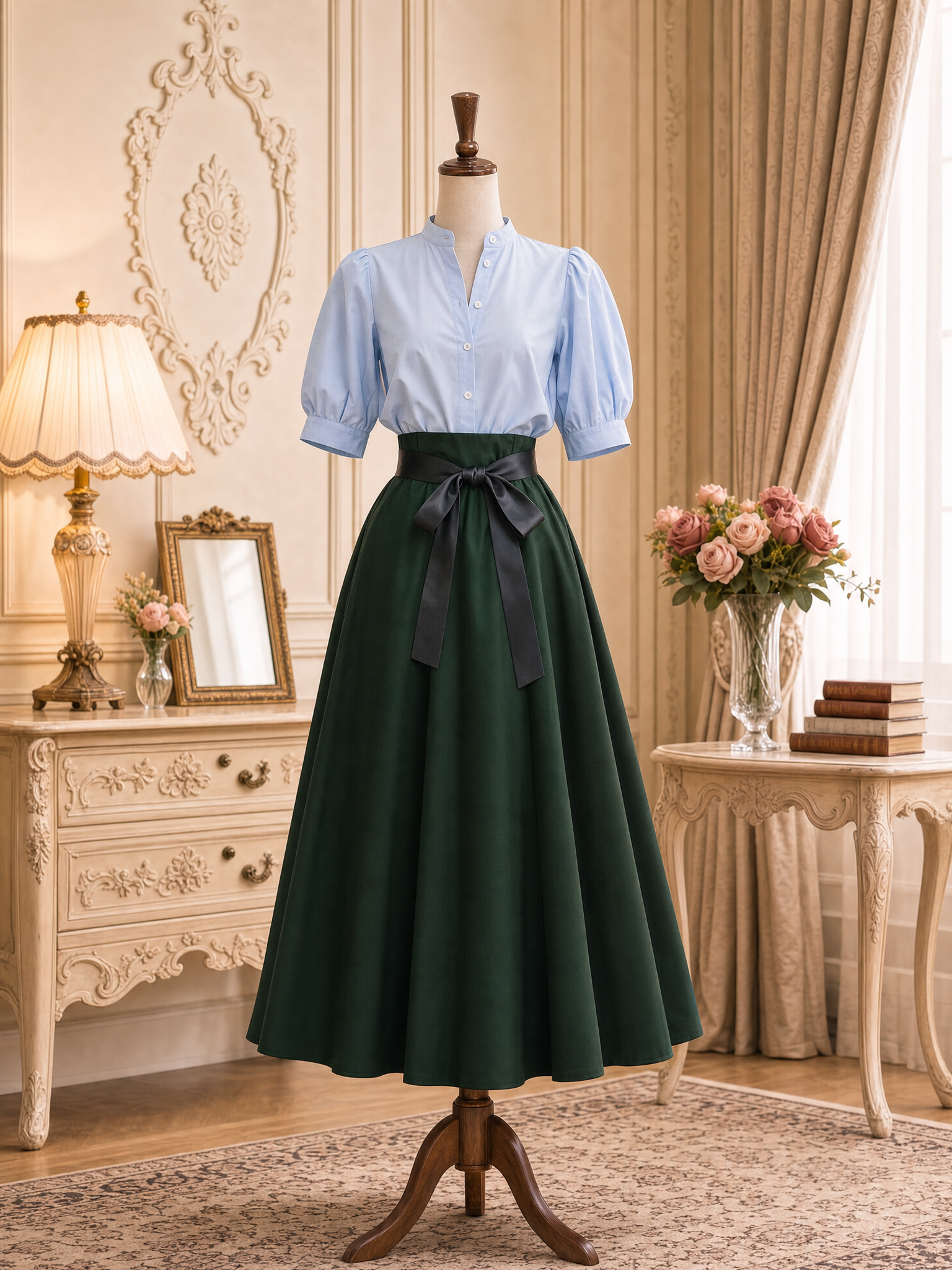 Vintage Minimalist A-Line Flared Maxi Skirt