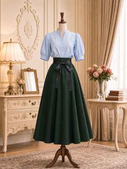 Vintage Minimalist A-Line Flared Maxi Skirt