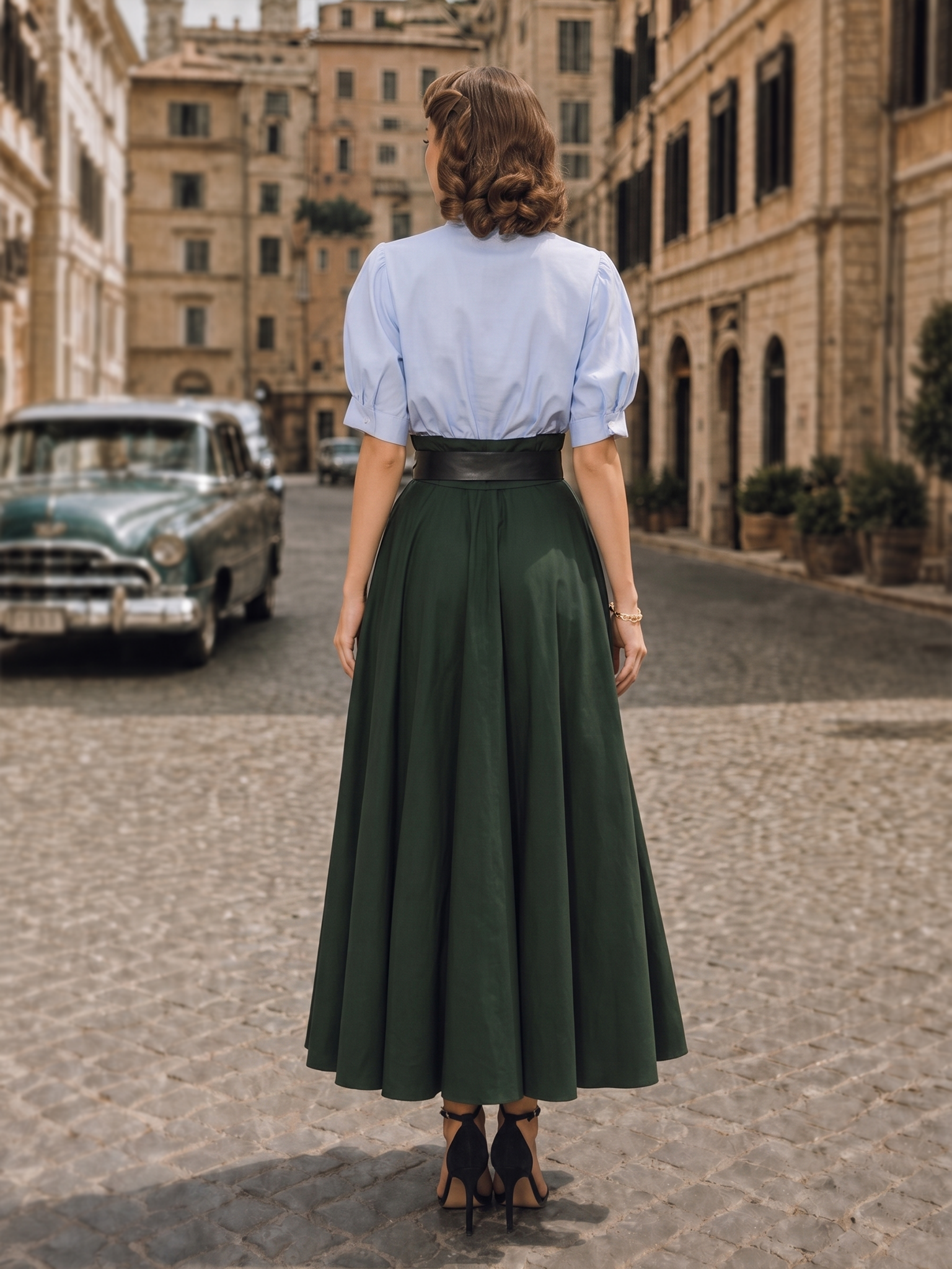 Vintage Minimalist A-Line Flared Maxi Skirt