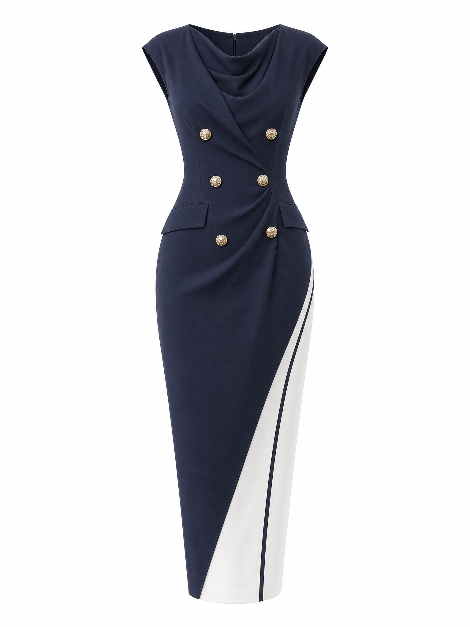 Vintage Intellectual Colorblock Bodycon Midi Dress