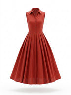 Vintage Linen Cotton Pleated Sleeveless Midi Dress