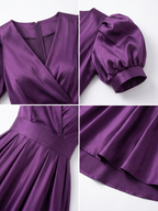 Vintage Elegant Shiny Puff Sleeve Midi Dress