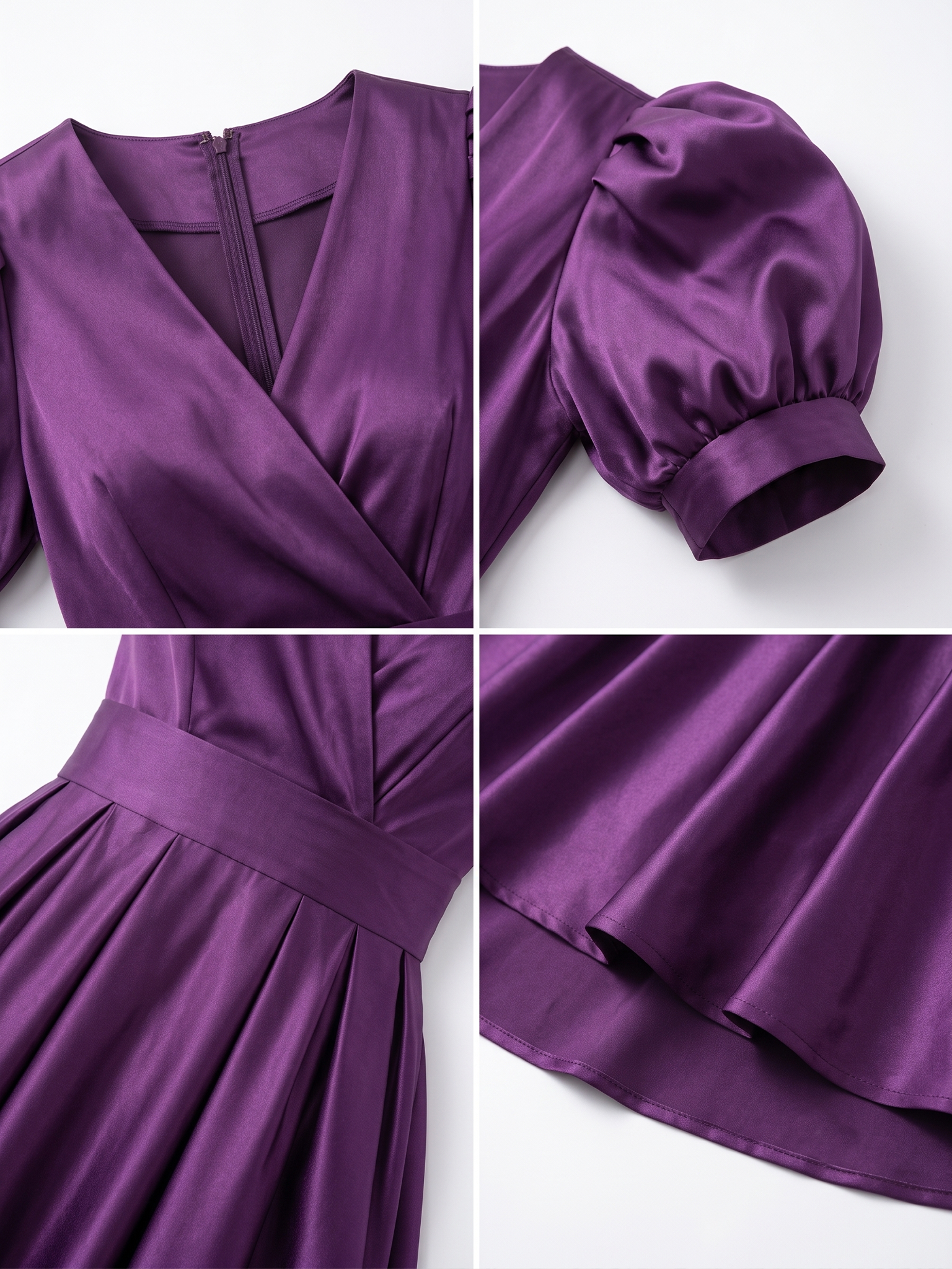 Vintage Elegant Shiny Puff Sleeve Midi Dress