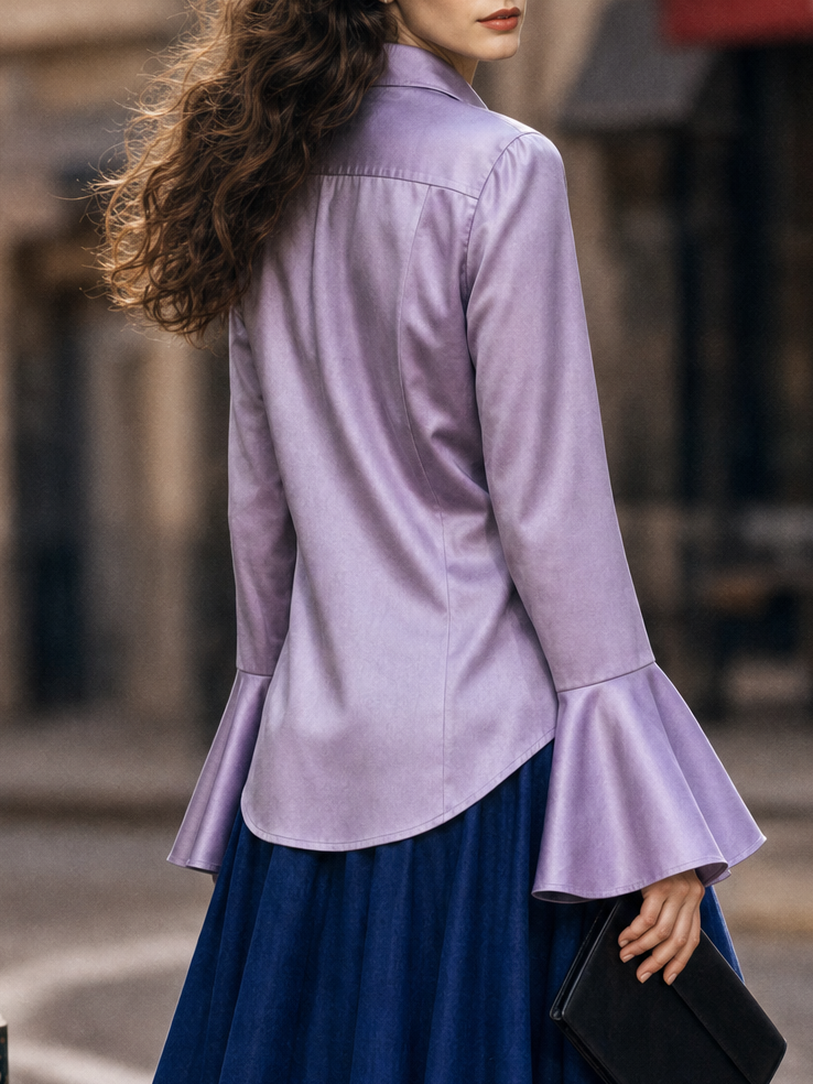 Vintage Flared Sleeve Satin Blouse