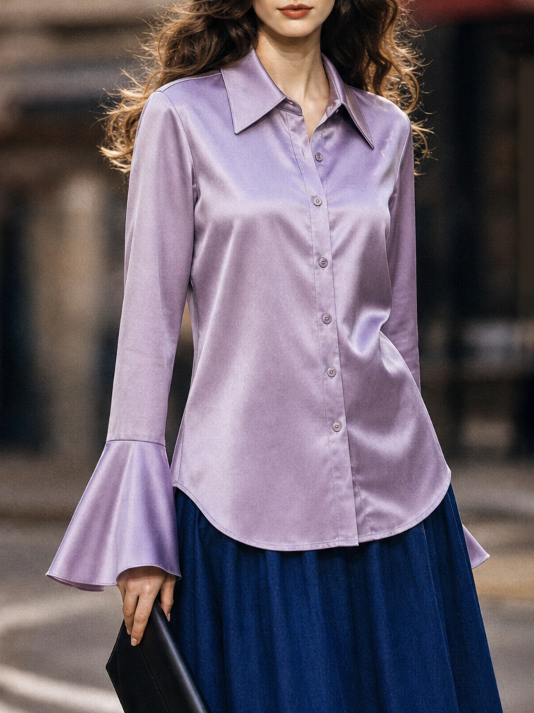 Vintage Flared Sleeve Satin Blouse