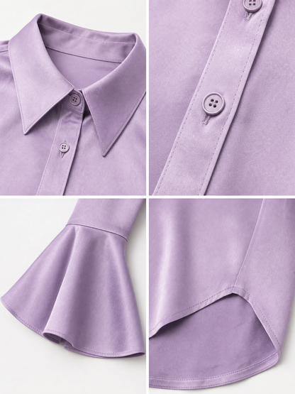 Vintage Flared Sleeve Satin Blouse