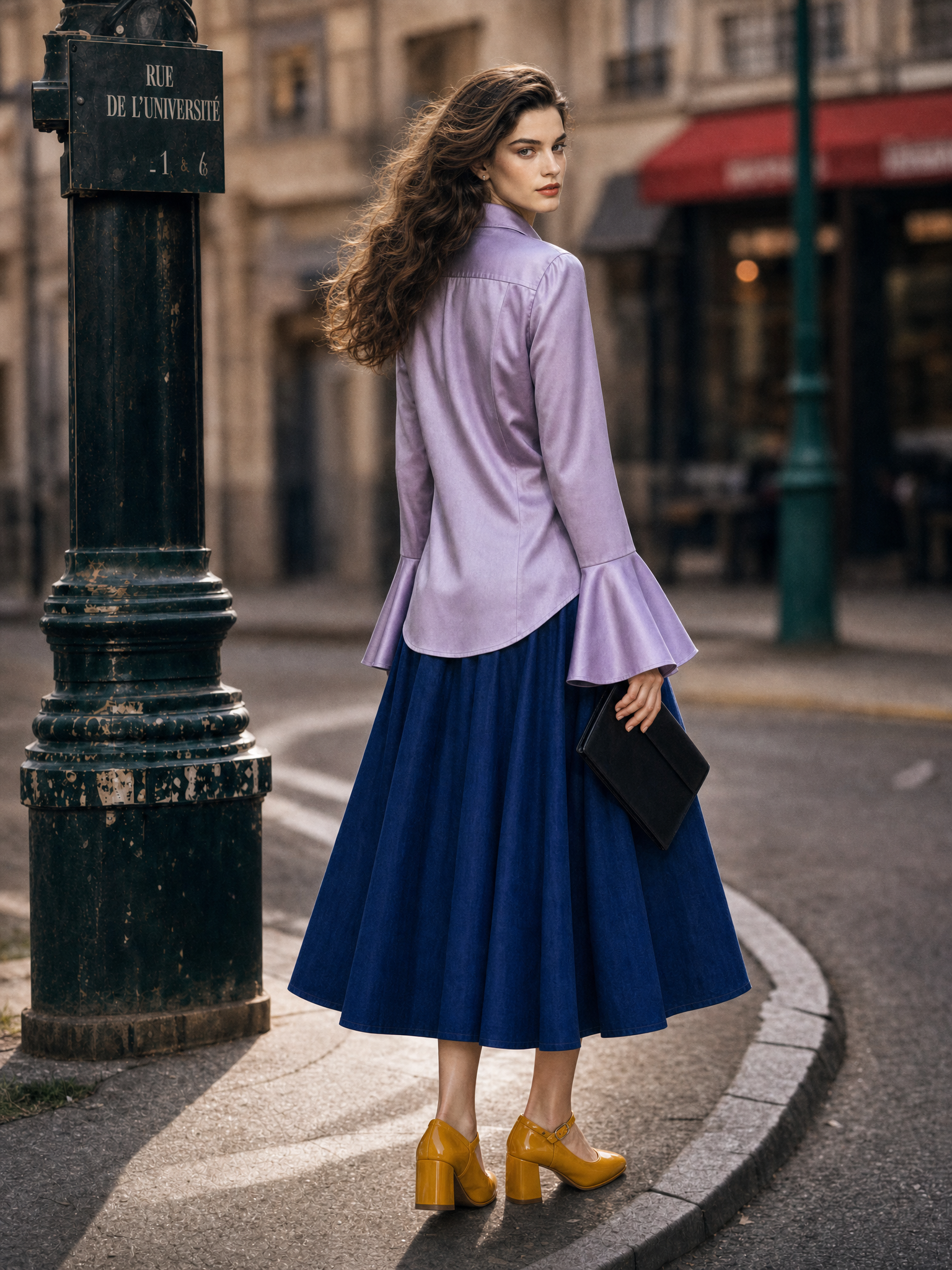 Vintage Flared Sleeve Satin Blouse