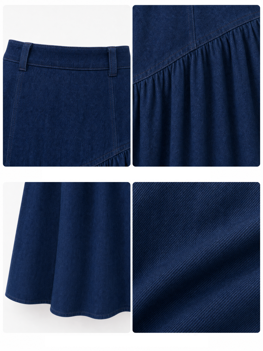 Vintage Asymmetric Gathered Denim Midi Skirt