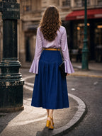Vintage Asymmetric Gathered Denim Midi Skirt