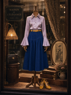 Vintage Asymmetric Gathered Denim Midi Skirt
