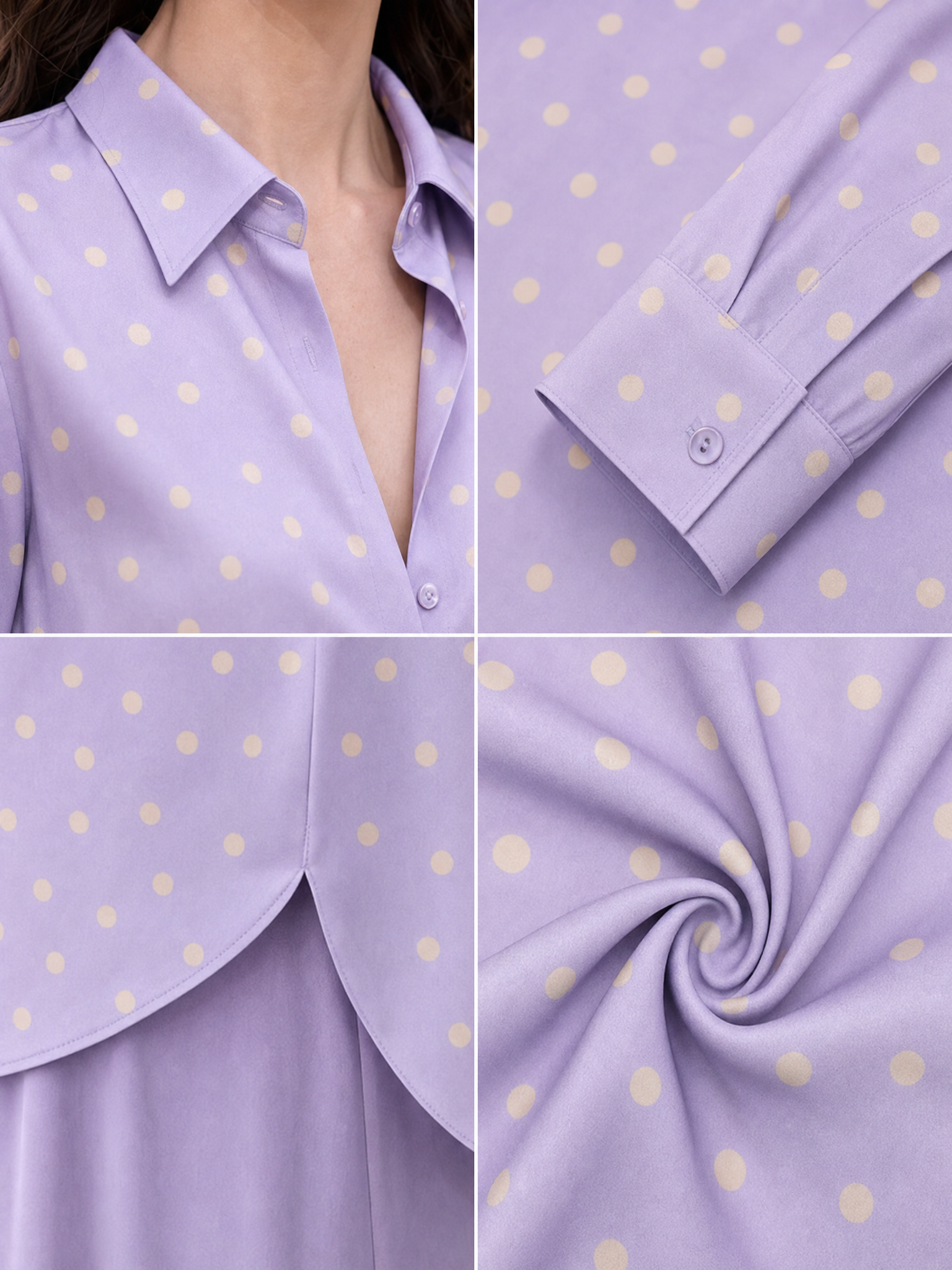 Vintage Polka Dot Print Satin Blouse
