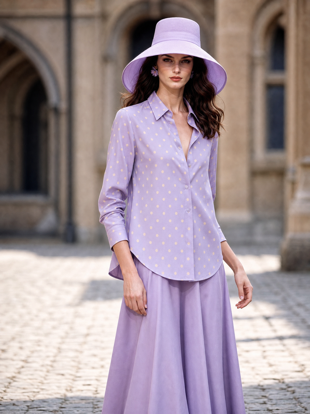 Vintage Polka Dot Print Satin Blouse