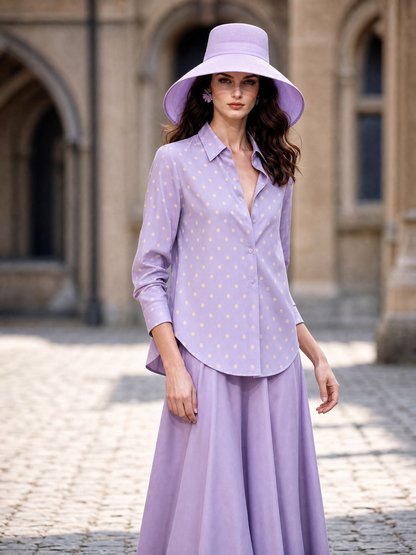 Vintage Polka Dot Print Satin Blouse
