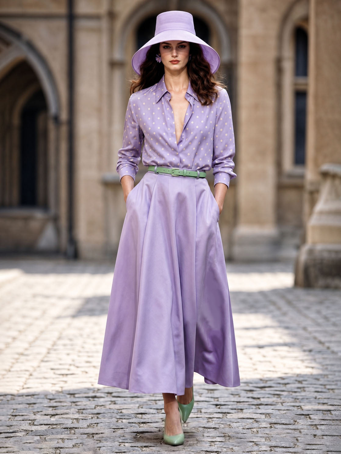 Vintage Pleated Satin Maxi Skirt