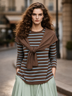 Vintage Striped T-Shirt With Shawl Two-Piece Top