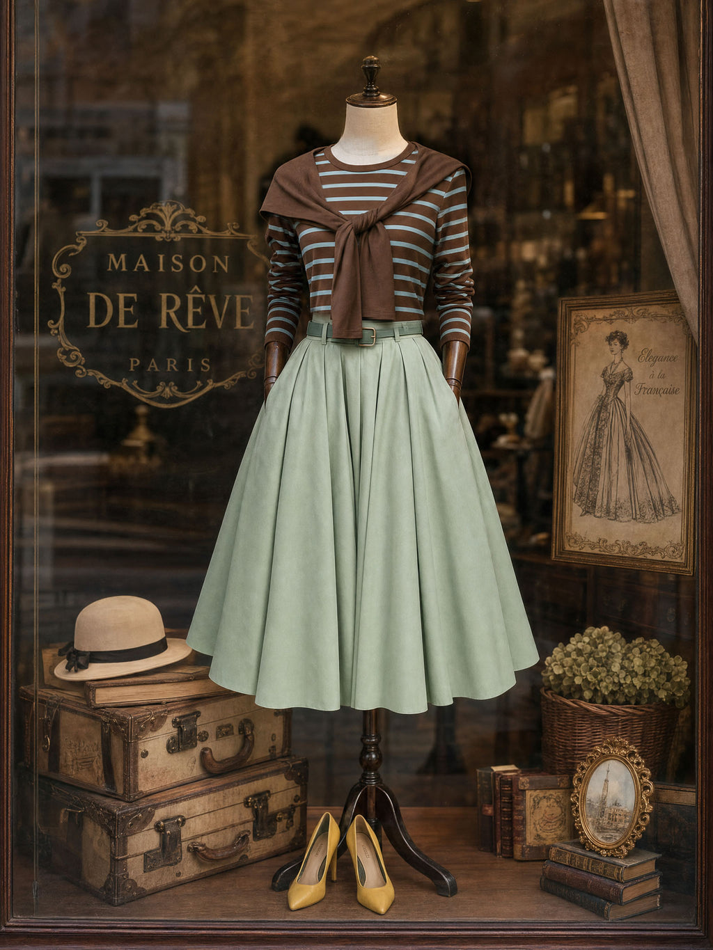 Vintage High Waist Pleated Full Swing Maxi Skirt