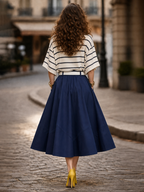 Vintage High Waist Panel Swing Midi Skirt