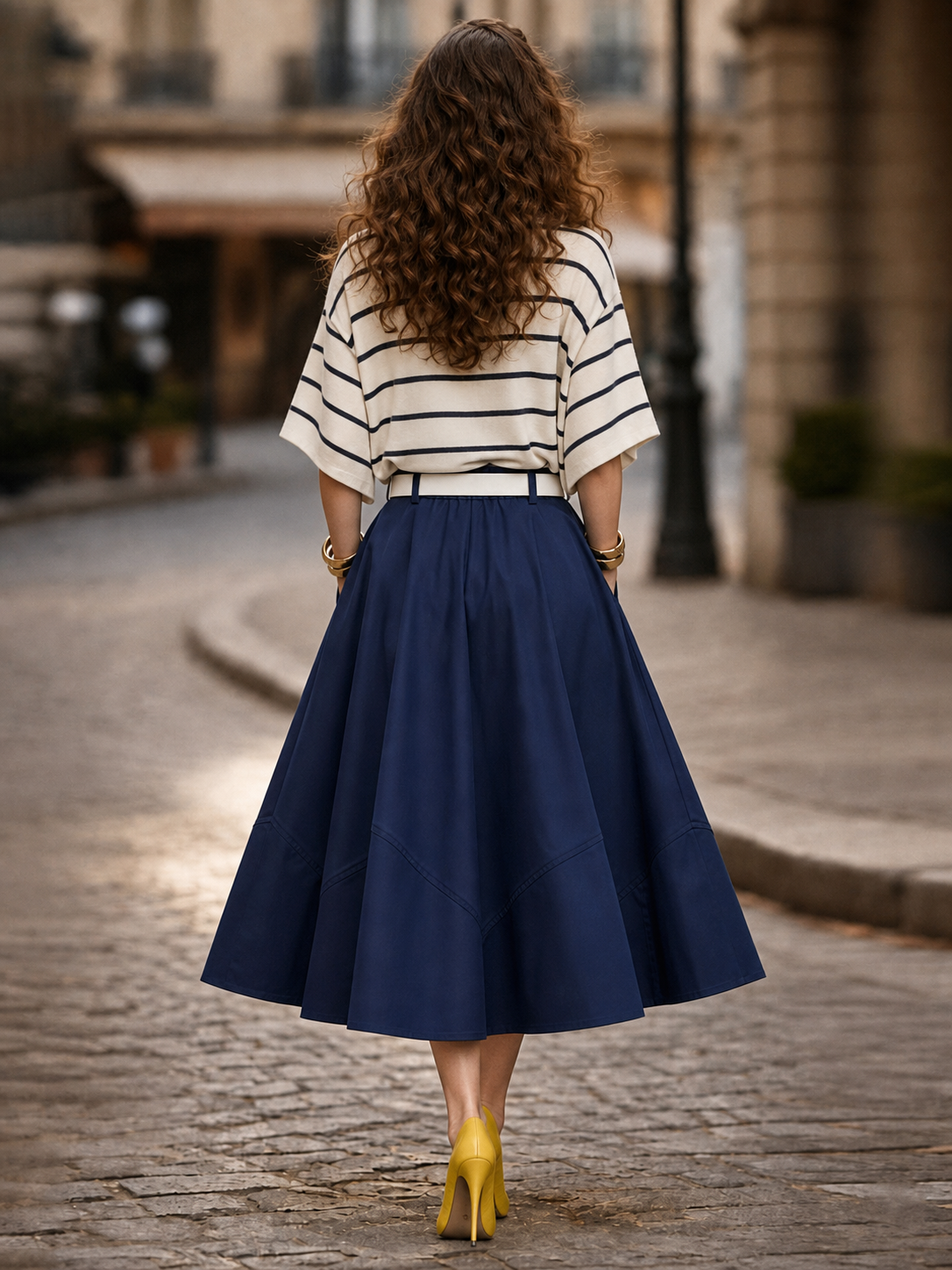 Vintage High Waist Panel Swing Midi Skirt
