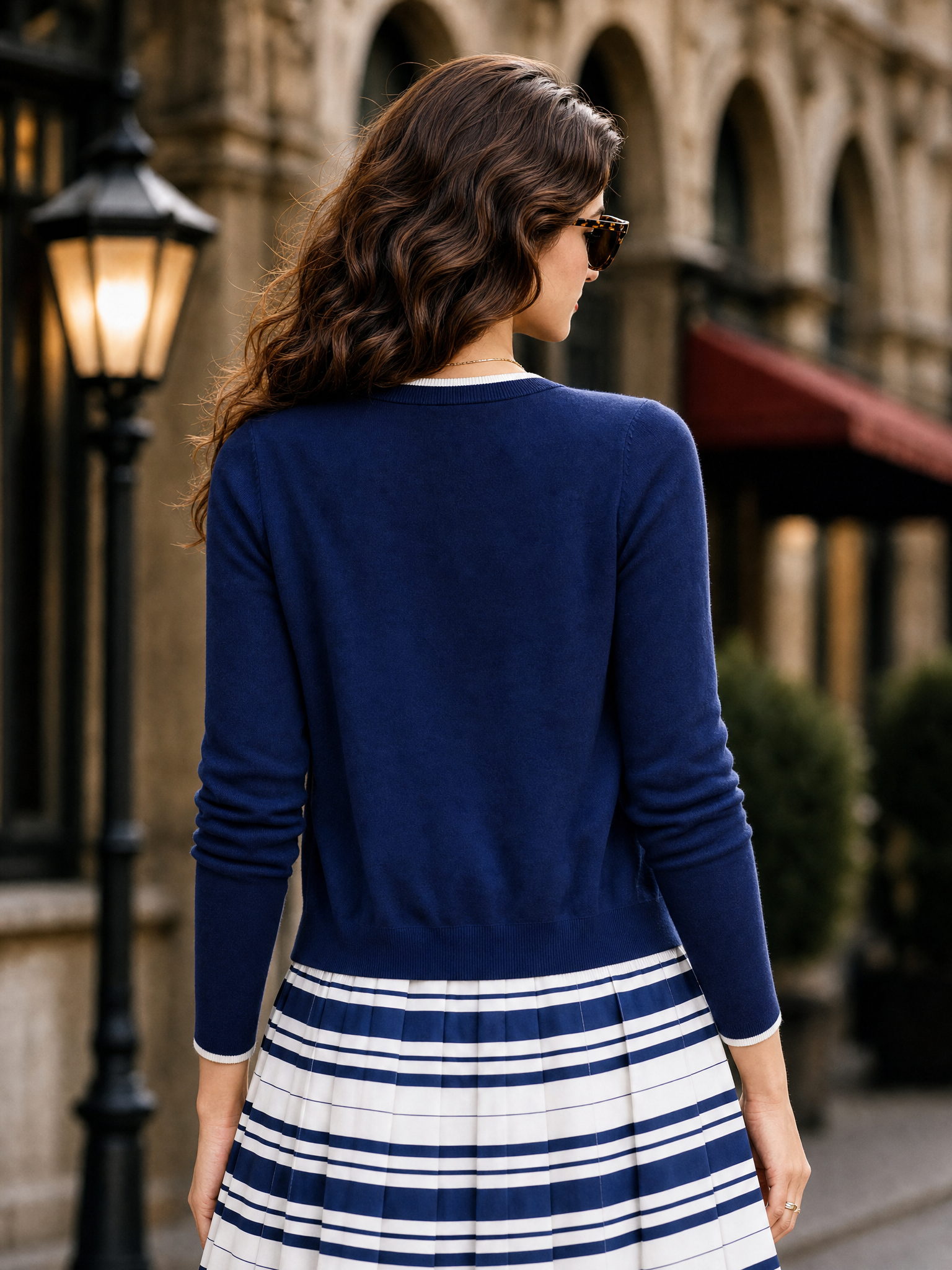 Vintage Color Block Knit Cardigan Two-Piece Top