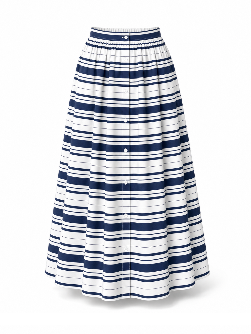 Vintage High-Waisted Striped Print Umbrella Maxi Skirt