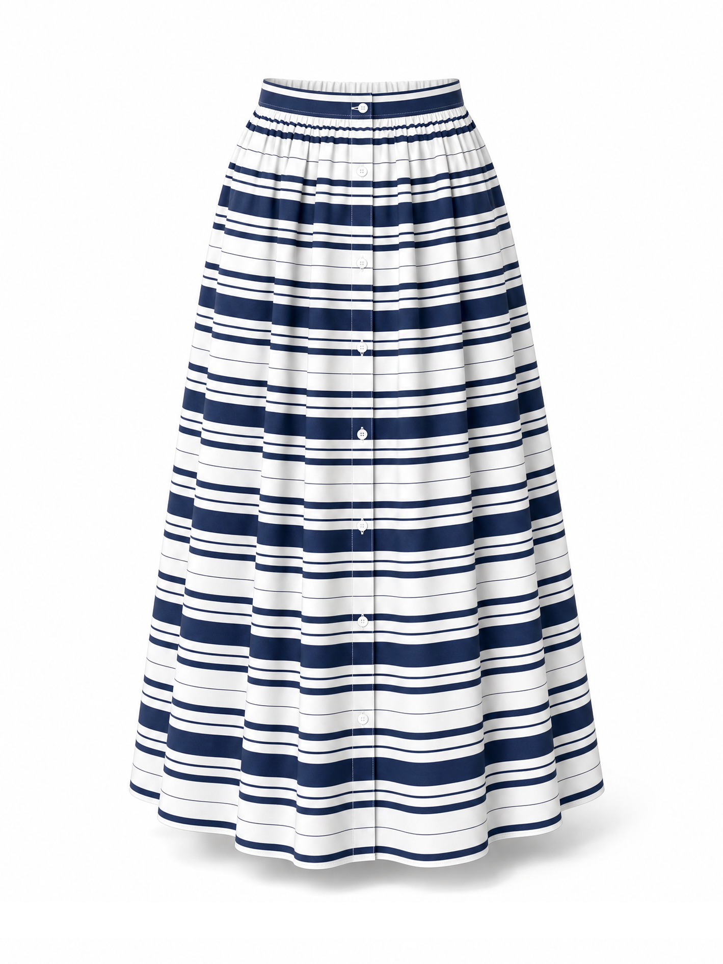 Vintage High-Waisted Striped Print Umbrella Maxi Skirt