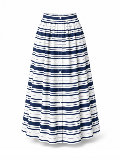 Vintage High-Waisted Striped Print Umbrella Skirt