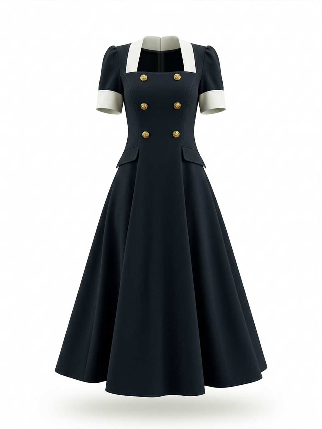 Vintage Hepburn Style High-waisted A-line Swing Midi Dress