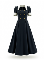 Vintage Hepburn Style High-waisted A-line Swing Midi Dress