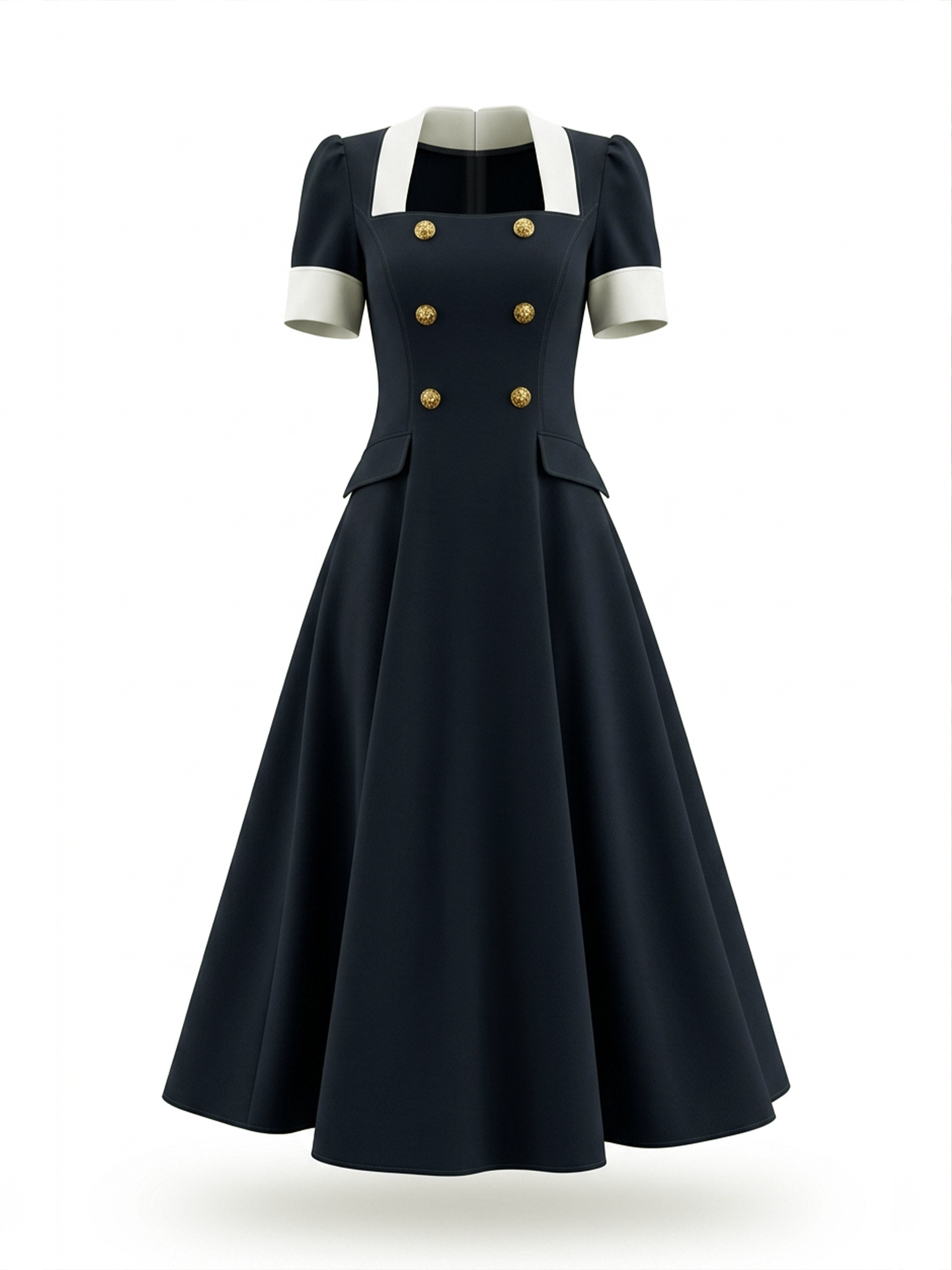 Vintage Hepburn Style High-waisted A-line Swing Midi Dress