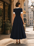 Vintage Hepburn Style High-waisted A-line Swing Midi Dress