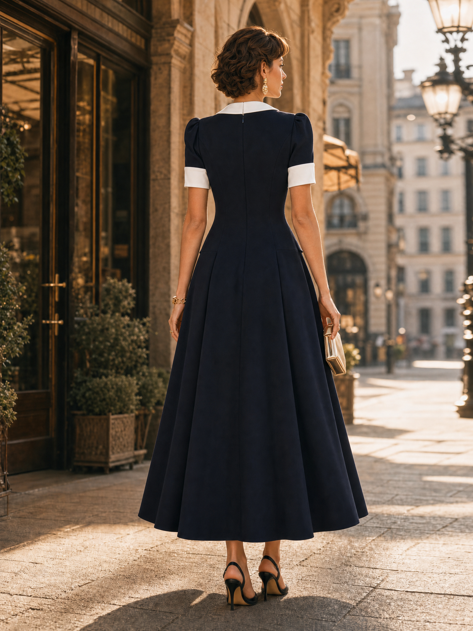Vintage Hepburn Style High-waisted A-line Swing Midi Dress