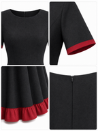 Vintage Elegant Fit-and-Flare Red Ruffle Trim Midi Dress