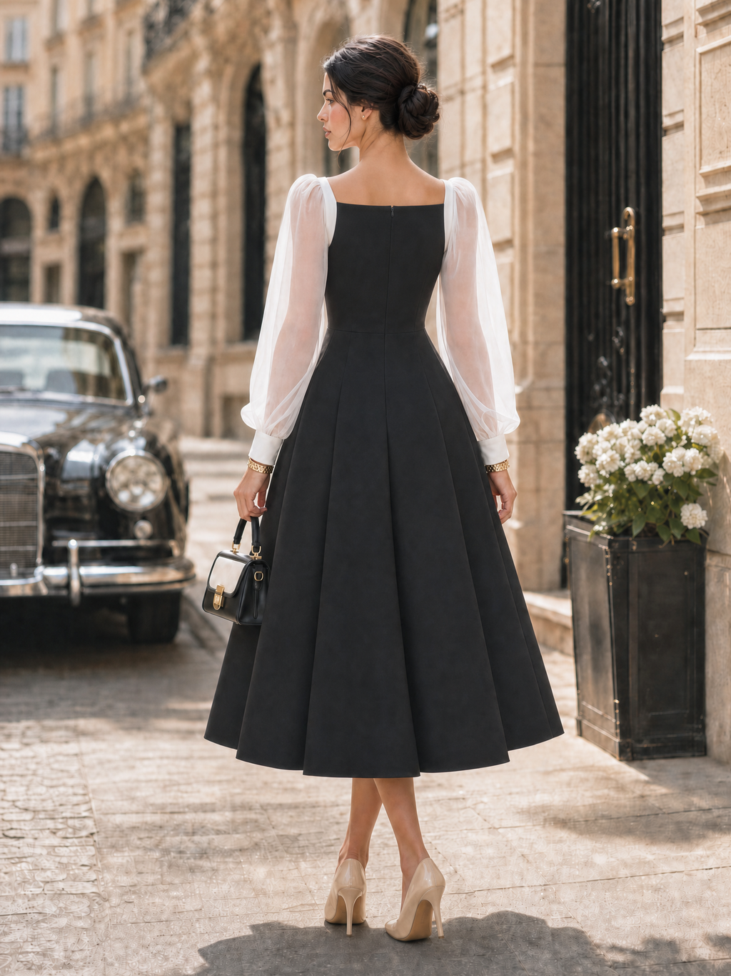 Vintage Daily Chiffon Sleeve Fit-and-Flare Cocktail Midi Dress