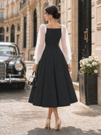 Vintage Daily Chiffon Sleeve Fit-and-Flare Cocktail Midi Dress