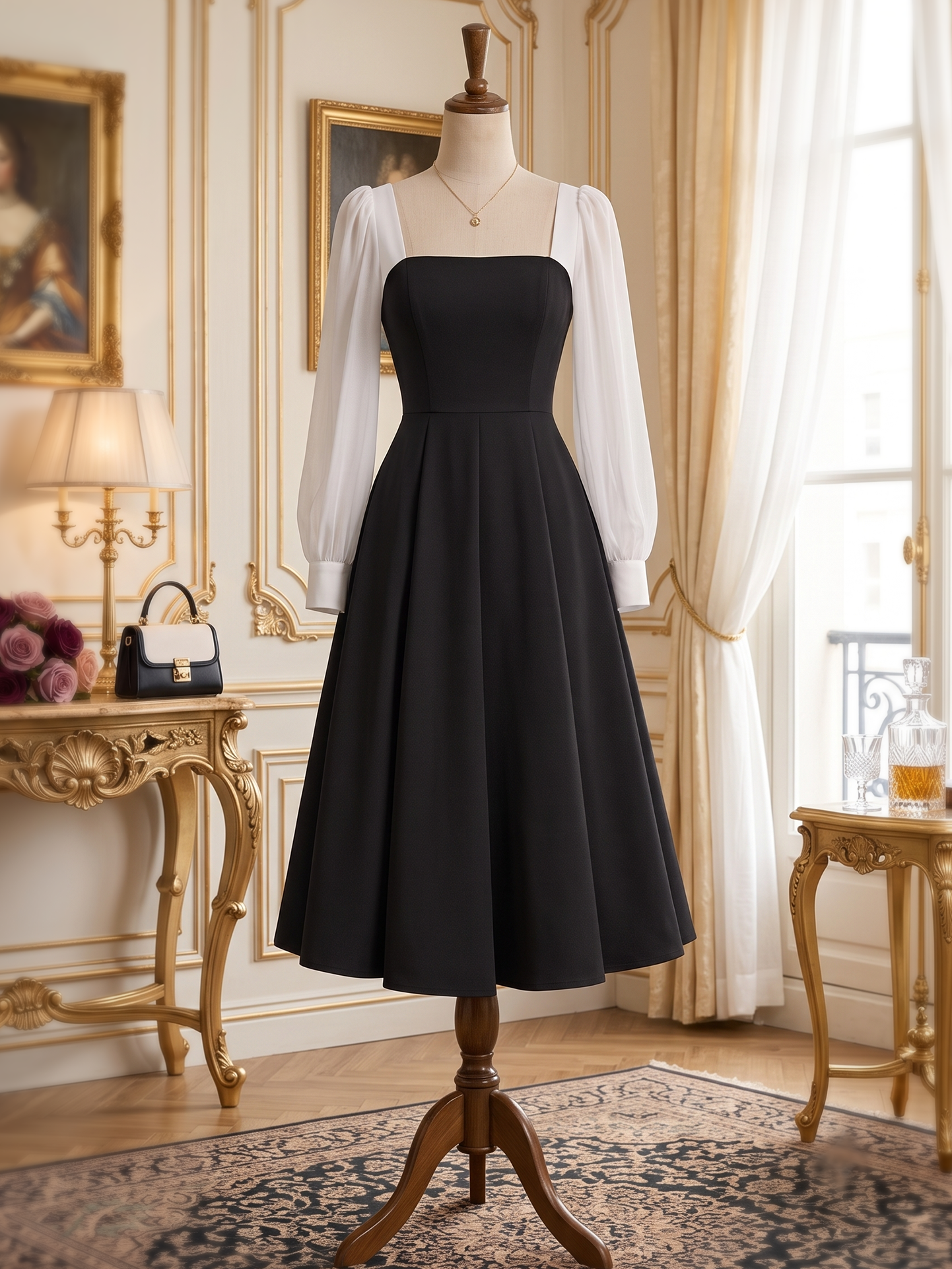 Vintage Daily Chiffon Sleeve Fit-and-Flare Cocktail Midi Dress
