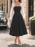 Vintage Daily Chiffon Sleeve Fit-and-Flare Cocktail Midi Dress